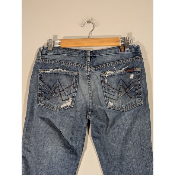 7 For All Mankind Womens Low Rise Destroyed Jeans Sz 28 Grunge Boho Festival - Picture 5 of 12